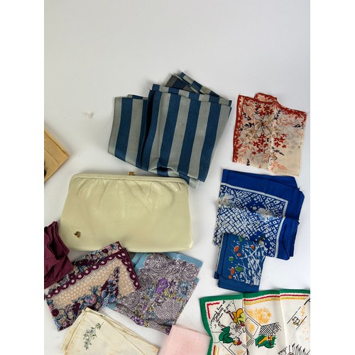 152 - A COLLECTION OF SILK POCKET SCARVES, KIDD GLOVES AND LINEN (Qty)

**Please note this lot will be ava... 