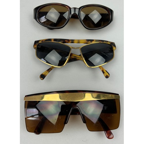 68 - A SET OF THREE GIANNI VERSACE TORTOISESHELL DESIGN SUNGLASSES,

One pair of aviators with thick gold... 