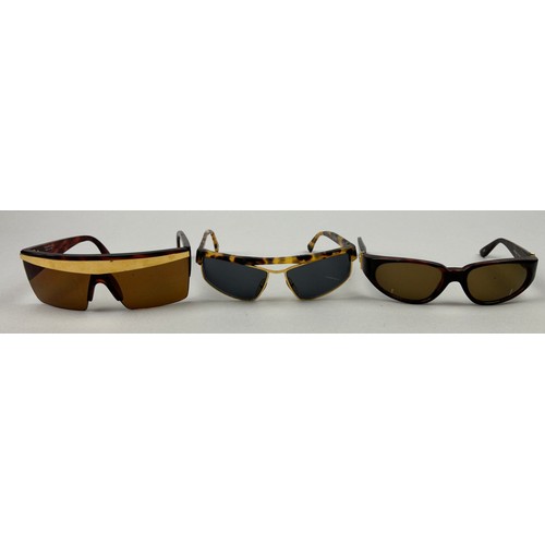 68 - A SET OF THREE GIANNI VERSACE TORTOISESHELL DESIGN SUNGLASSES,

One pair of aviators with thick gold... 