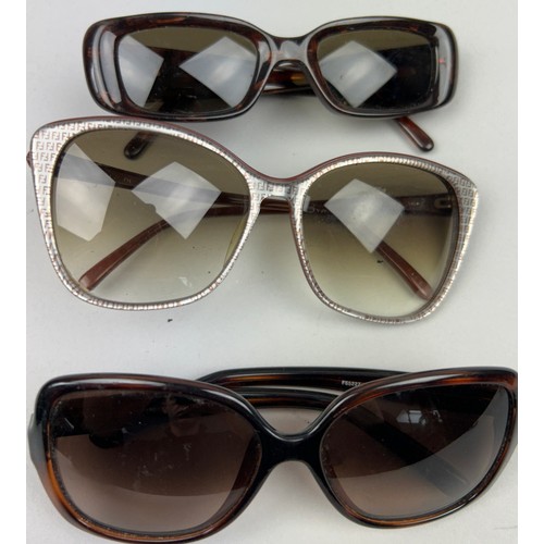 73 - THREE VINTAGE FENDI TORTOISESHELL DESIGN SUNGLASSES, each with interlocking 'FF' emblems on frames.