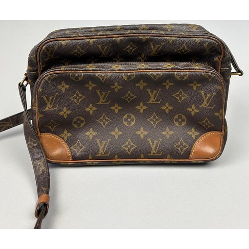 25 - A LOUIS VUITTON CROSSBODY MESSENGER BAG, brown leather with Louis Vuitton monogram emblem throughout... 