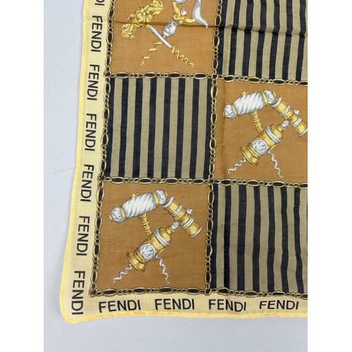 142 - A FENDI SILK SCARF BRAND NEW WITH TAGS, with emblem of corkscrews