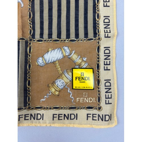 142 - A FENDI SILK SCARF BRAND NEW WITH TAGS, with emblem of corkscrews