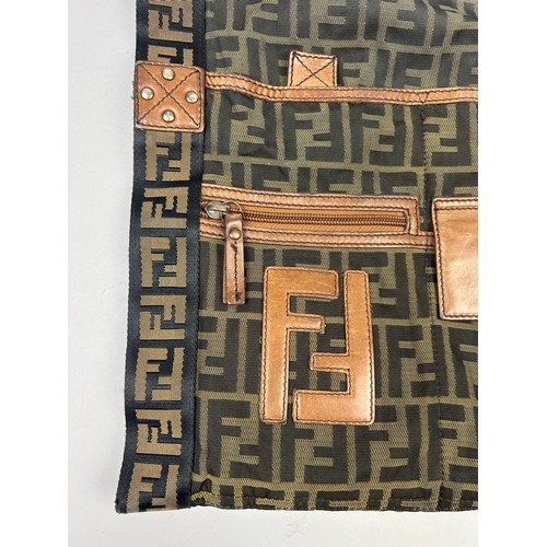 4 - A FENDI SIDE BAG, with tan leather details and 'Zucca print' interlocking 'FF' emblems throughout.

... 