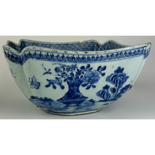 63 - A LARGE CHINESE PORCELAIN 18TH CENTURY BLUE AND WHITE BOWL, 

Painted with imagery of flowers in a v... 