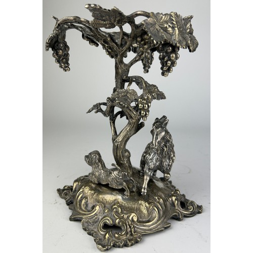 125 - A VICTORIAN ELKINGTON PLATE CENTRE PIECE, depicting a goat and terrier dog running besides a tree wi... 