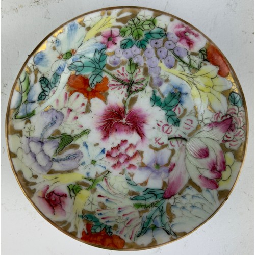 67 - A COLLECTION OF THREE CHINESE PLATES, two millefleurs famille rose with six character marks to verso... 