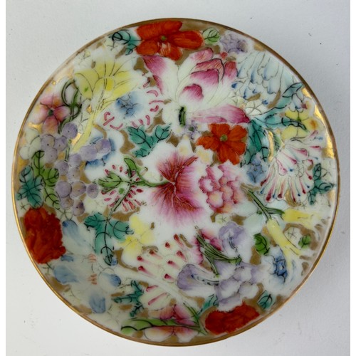 67 - A COLLECTION OF THREE CHINESE PLATES, two millefleurs famille rose with six character marks to verso... 