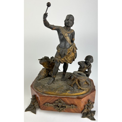 59 - ALPHONSE GIROUX (1776-1848) A KINGWOOD GILT ORMULU AND BRONZE INKSTAND, depicting two figural blacka... 