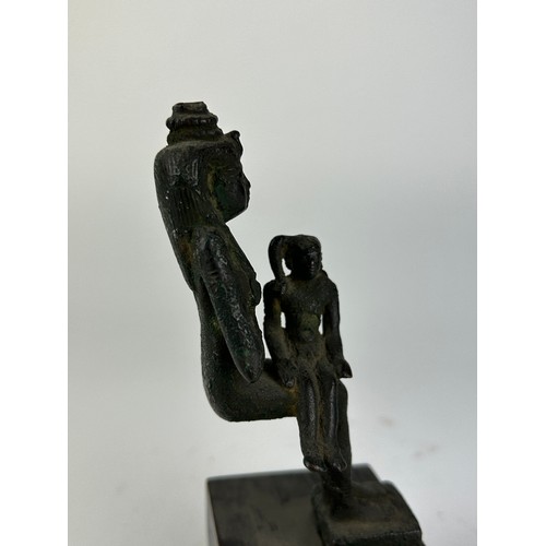 58 - A BRONZE EGYPTIAN STATUETTE OF GODDESS ISIS AND HER CHILD HORUS, after the antique but possibly of t... 