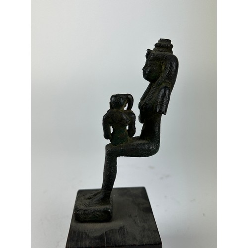 58 - A BRONZE EGYPTIAN STATUETTE OF GODDESS ISIS AND HER CHILD HORUS, after the antique but possibly of t... 