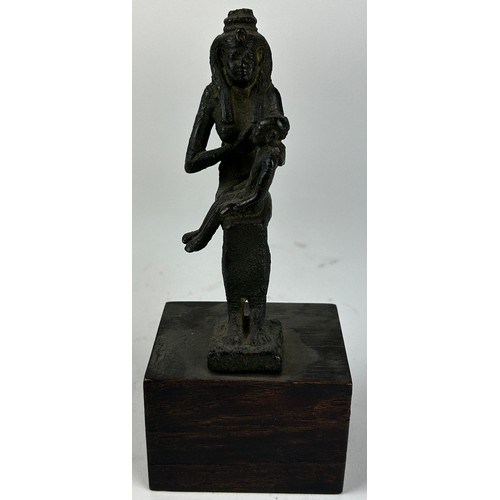 58 - A BRONZE EGYPTIAN STATUETTE OF GODDESS ISIS AND HER CHILD HORUS, after the antique but possibly of t... 