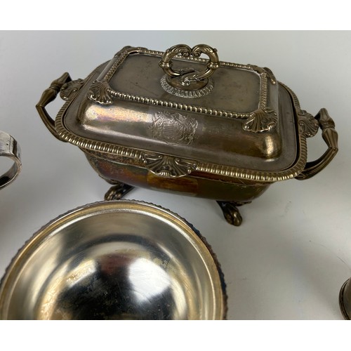 128 - A LARGE COLLECTION OF SILVER PLATED ITEMS, to include Harrods and Mappin and Webb toast rack, sauce ... 