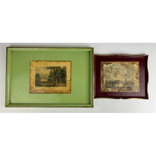 149 - TWO ANTIQUE TRAYS, one with a print of 'Lime Grove, Putney 1846' by T.A Prior, the other with an unk... 