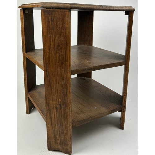 216 - AN ART DECO OAK OCTAGONAL THREE TIER BOOKCASE IN THE MANNER OF HEALS, 

60cm in height x 44cm in wid... 