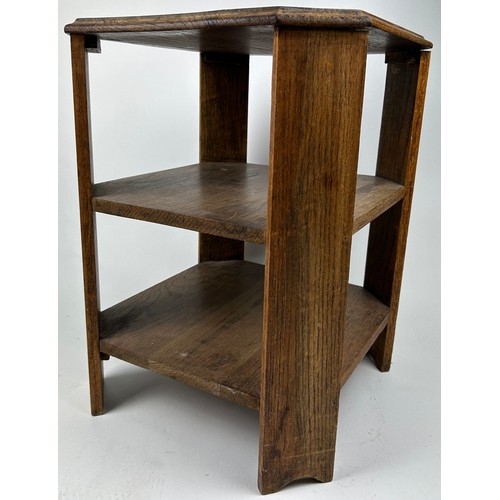 216 - AN ART DECO OAK OCTAGONAL THREE TIER BOOKCASE IN THE MANNER OF HEALS, 

60cm in height x 44cm in wid... 