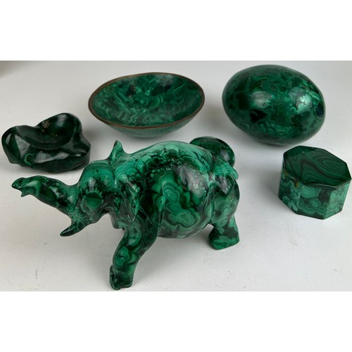 147 - A COLLECTION OF MALACHITE OBJECTS, to include an elephant and large egg (6)

**Please note this lot ... 