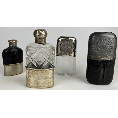 132 - FOUR HIP FLASKS INCLUDING ONE EDWARDIAN SILVER EXAMPLE BY ALEXANDER CLARK (4)

**Please note this lo... 