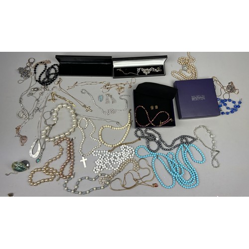 285 - A QUANTITY OF EARRINGS AND BEADED NECKLACES, to include earrings by Givenchy, some 925 silver exampl... 