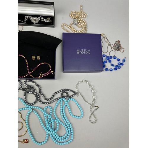 285 - A QUANTITY OF EARRINGS AND BEADED NECKLACES, to include earrings by Givenchy, some 925 silver exampl... 