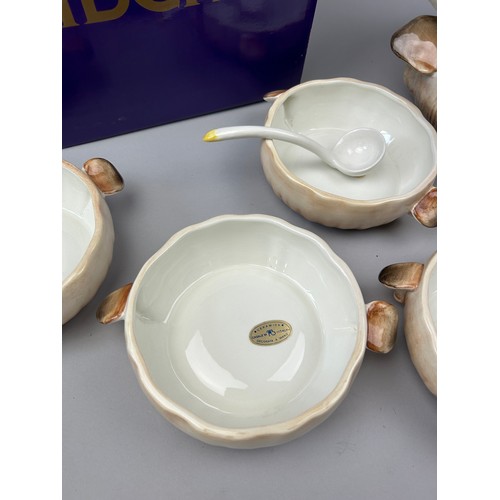 93 - AN ITALIAN CERAMIC MUSHROOM DESIGN SOUP SET, realistically figured by 'Decorata A Mano', Casale M It... 