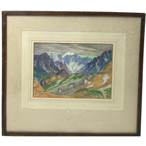 181 - HILDA MARION HECHLE (BRITISH 1886-1939), landscape watercolour painting of a mountain range

24cm x ... 