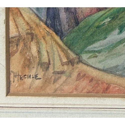 181 - HILDA MARION HECHLE (BRITISH 1886-1939), landscape watercolour painting of a mountain range

24cm x ... 