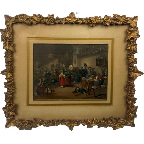 198 - AFTER WILLIAM HOGARTH, an early coloured print featuring a chaotic classroom of children.

Mounted i... 