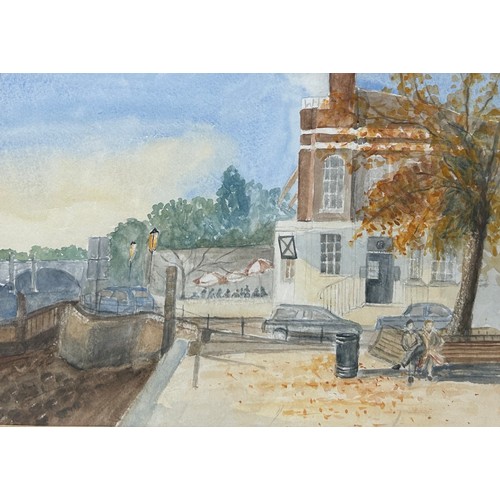 194 - A LARGE WATERCOLOUR OF RICHMOND UPON THAMES IN AUTUMN, mounted in a frame and glazed. 

Unsigned.

3... 