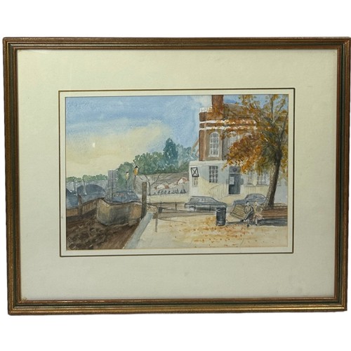 194 - A LARGE WATERCOLOUR OF RICHMOND UPON THAMES IN AUTUMN, mounted in a frame and glazed. 

Unsigned.

3... 