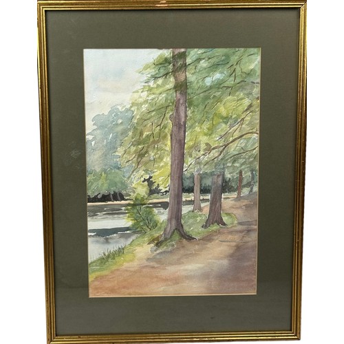 182 - A WATERCOLOUR PAINTING OF QUEENSMERE WIMBLEDON COMMON, mounted in a frame and glazed. 

Unsigned.

3... 