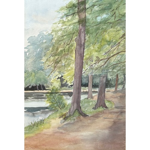 182 - A WATERCOLOUR PAINTING OF QUEENSMERE WIMBLEDON COMMON, mounted in a frame and glazed. 

Unsigned.

3... 