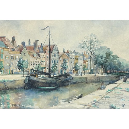 183 - A WATERCOLOUR PAINTING OF MIDDLEBURG HOLLAND BY NORAH PARKER ARCA, framed and glazed.

33cm x 23cm