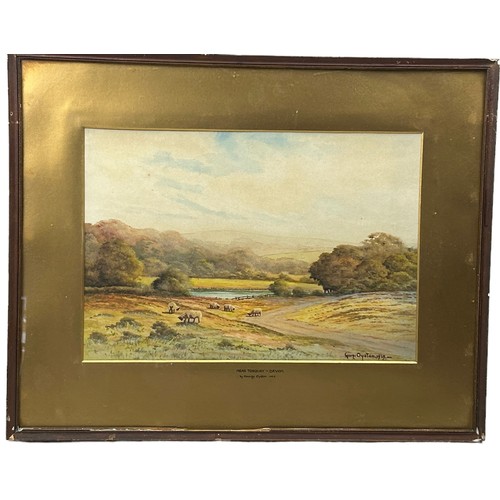 186 - GEORGE OYSTON (1861-1937) WATERCOLOUR OF SHEEP GRAZING IN A FIELD NEAR TORQUAY IN DEVON, 

Signed an... 