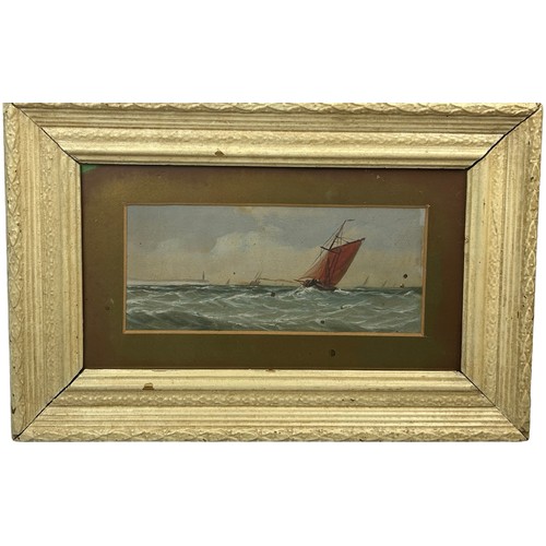 189 - A 19TH CENTURY SAILING SCENE, watercolour on paper depicting a boat at sea. 

Mounted in an antique ... 