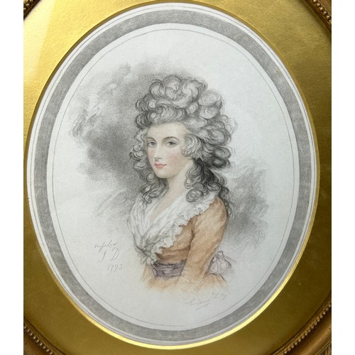 205 - AFTER JOHN DOWNMAN RA (1750-1824), 'MISS LOW', hand coloured engraving. Exhibited at the Irish Inter... 