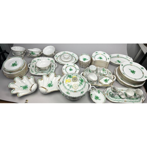 85 - A HEREND PART DINNER SERVICE 'APPONYI' CHINESE GREEN PATTERN, 79 pieces in total, hand painted all m... 