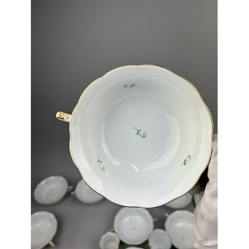 85 - A HEREND PART DINNER SERVICE 'APPONYI' CHINESE GREEN PATTERN, 79 pieces in total, hand painted all m... 