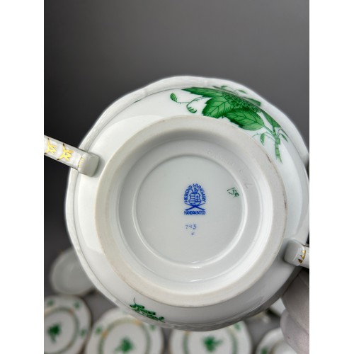 85 - A HEREND PART DINNER SERVICE 'APPONYI' CHINESE GREEN PATTERN, 79 pieces in total, hand painted all m... 