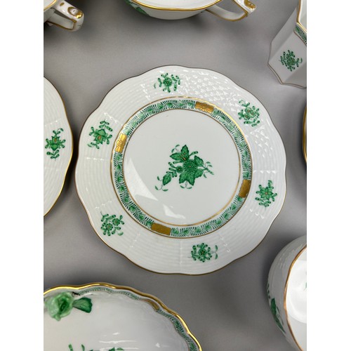 85 - A HEREND PART DINNER SERVICE 'APPONYI' CHINESE GREEN PATTERN, 79 pieces in total, hand painted all m... 