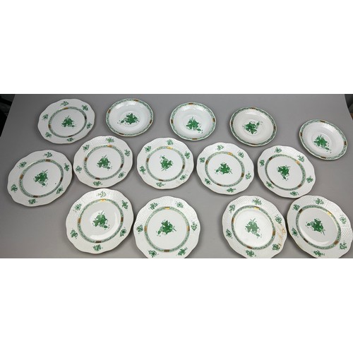 85 - A HEREND PART DINNER SERVICE 'APPONYI' CHINESE GREEN PATTERN, 79 pieces in total, hand painted all m... 