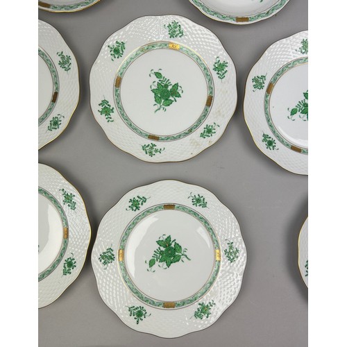 85 - A HEREND PART DINNER SERVICE 'APPONYI' CHINESE GREEN PATTERN, 79 pieces in total, hand painted all m... 