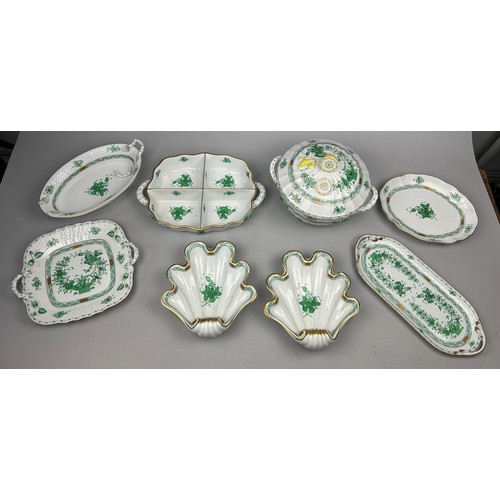 85 - A HEREND PART DINNER SERVICE 'APPONYI' CHINESE GREEN PATTERN, 79 pieces in total, hand painted all m... 