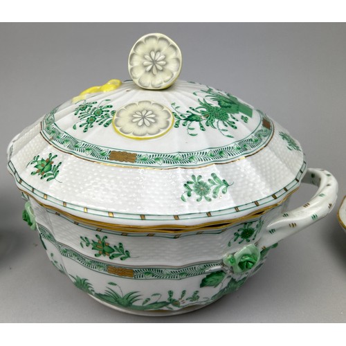 85 - A HEREND PART DINNER SERVICE 'APPONYI' CHINESE GREEN PATTERN, 79 pieces in total, hand painted all m... 