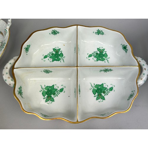 85 - A HEREND PART DINNER SERVICE 'APPONYI' CHINESE GREEN PATTERN, 79 pieces in total, hand painted all m... 