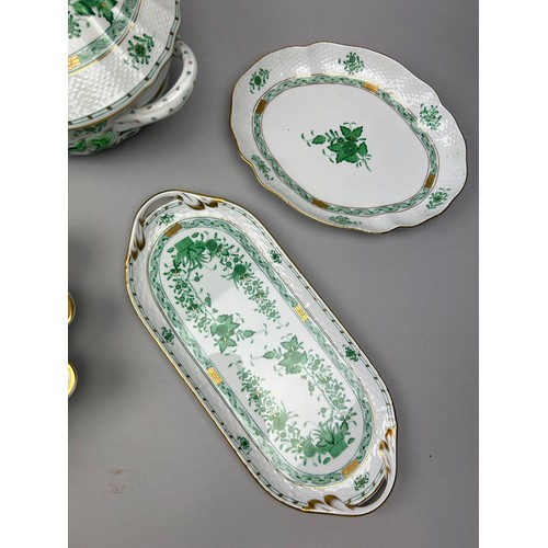 85 - A HEREND PART DINNER SERVICE 'APPONYI' CHINESE GREEN PATTERN, 79 pieces in total, hand painted all m... 