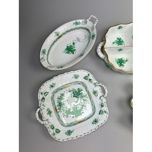 85 - A HEREND PART DINNER SERVICE 'APPONYI' CHINESE GREEN PATTERN, 79 pieces in total, hand painted all m... 