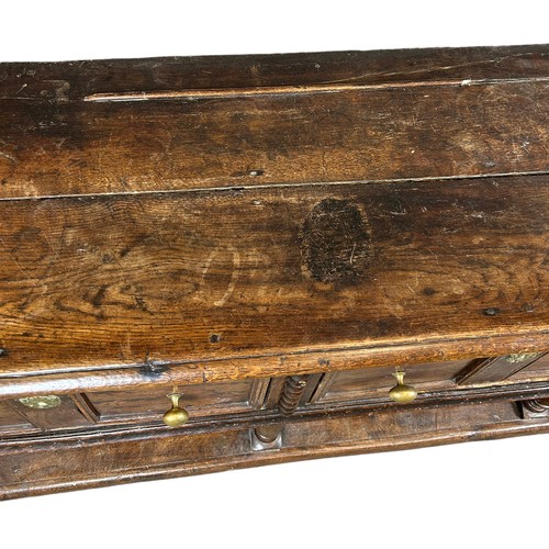 236 - A CHARLES II DRESSER OAK DRESSER BASE CIRCA 1690, possibly later additions,

The rectangular plank t... 