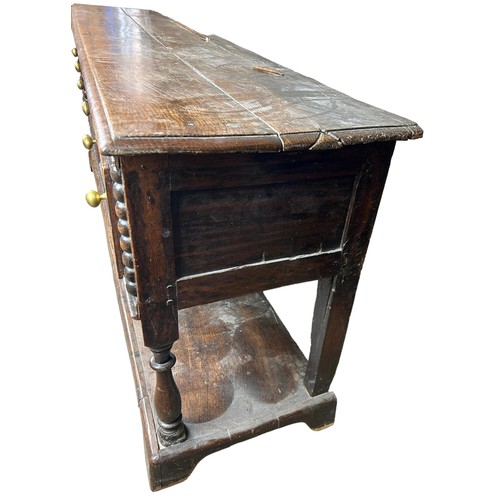 236 - A CHARLES II DRESSER OAK DRESSER BASE CIRCA 1690, possibly later additions,

The rectangular plank t... 