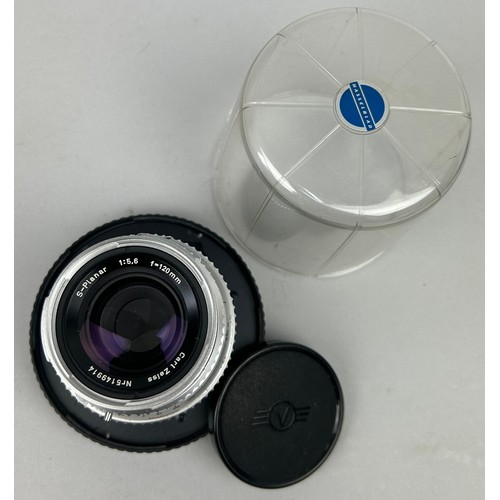 258 - A HASSELBLAD S-PLANAR 120MM LENS IN CHROME WITH FRONT CAP IN BUBBLE KEEPER

In very good condition.